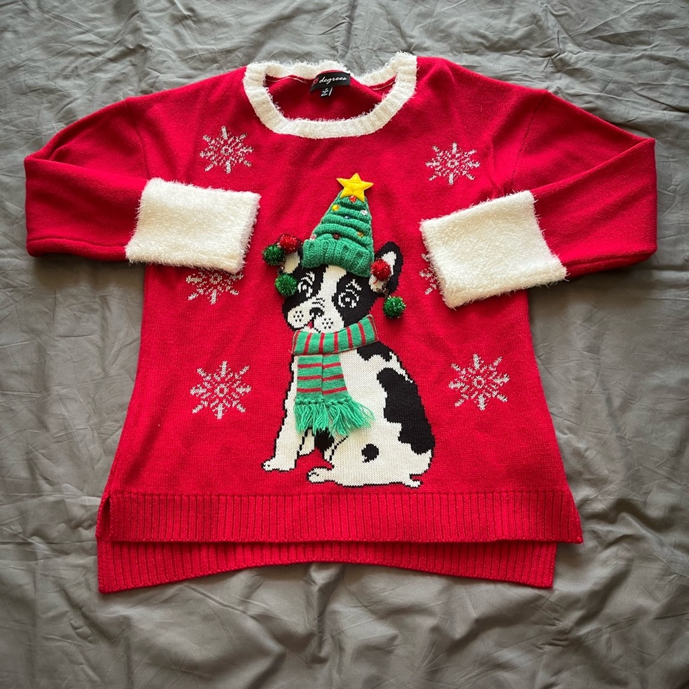 #135 Red Holiday Sweater with Dog Size L